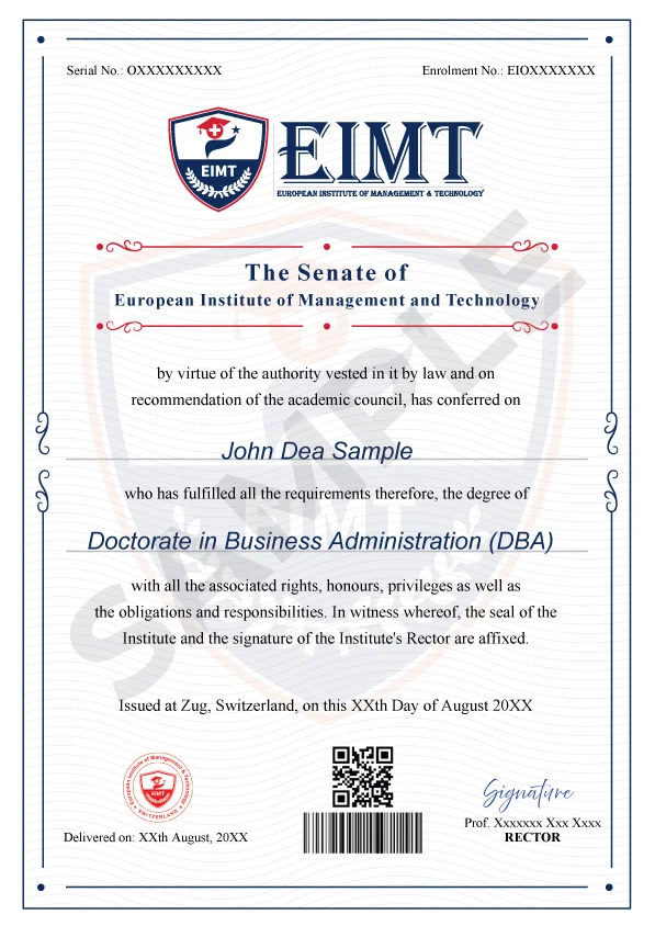 EIMT Doctor of Business Administration Certificate