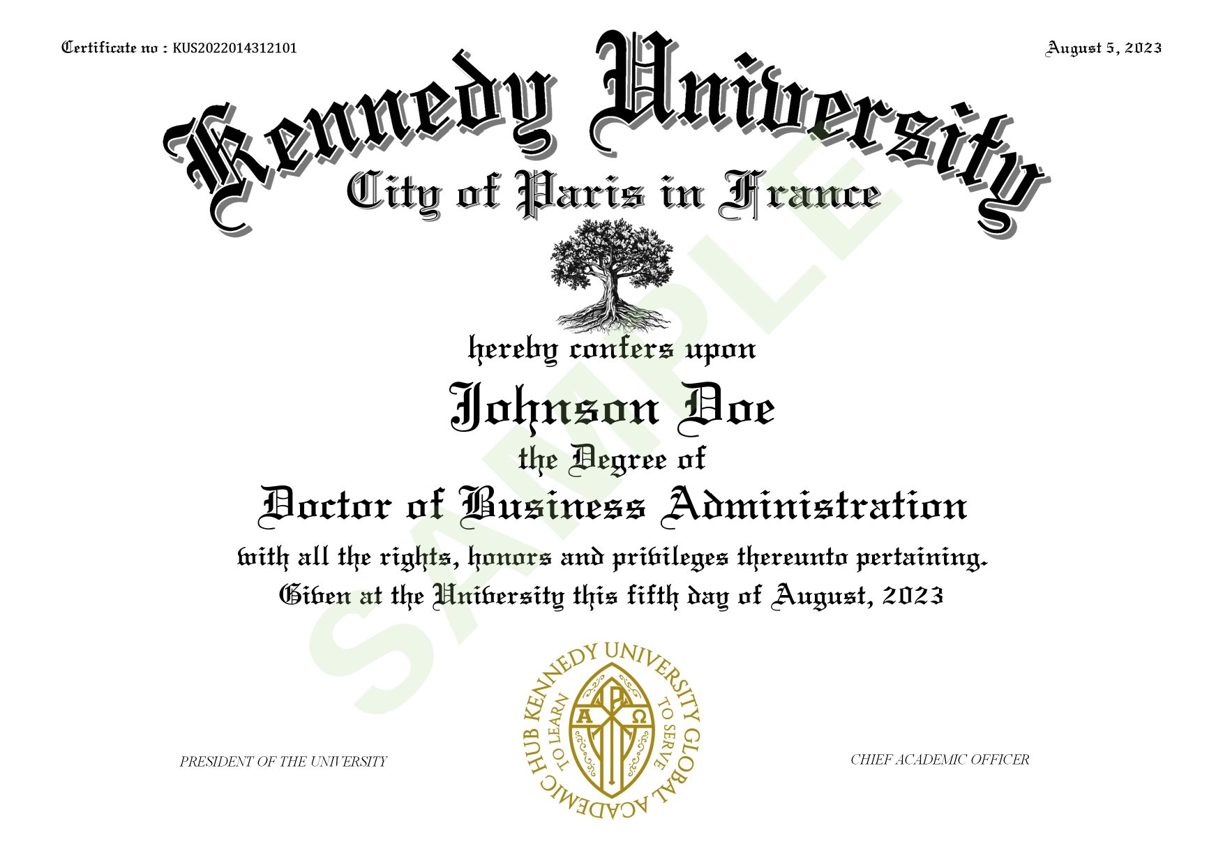 Kennedy University Doctor of Business Administration Certificate