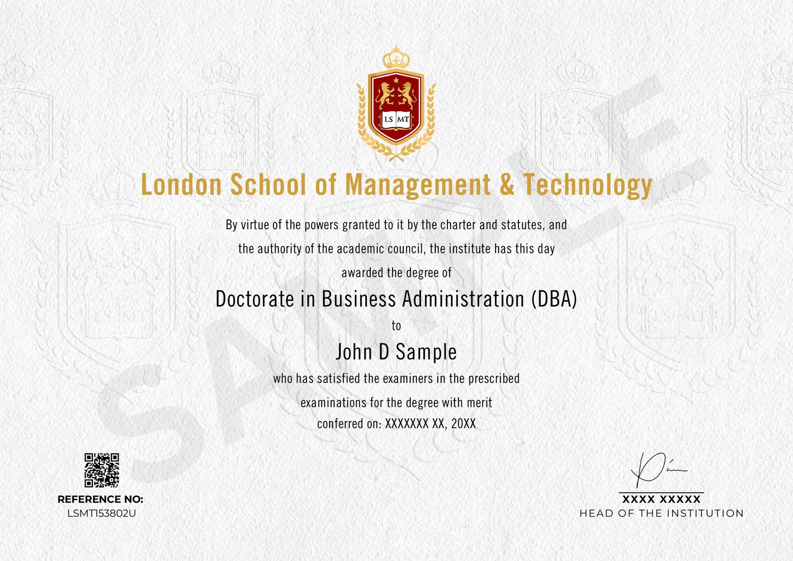 LSMT Doctor of Business Administration Certificate